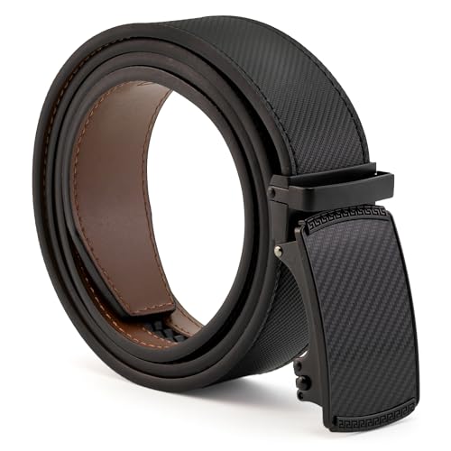Cinturón de cuero hebilla trinquete cierre automático, Cinturón de trinquete de cuero, Cinturón de cuero con cierre fácil, Cuero, Ancho 3,5 cm, Negro carbono, Longitud 115 cm