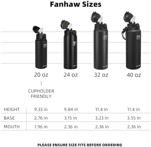 Fanhaw 20 Oz Stainless Steel Insulated Sports Water Bottles with Straw for Kids, Men and Women (Black) — view 5