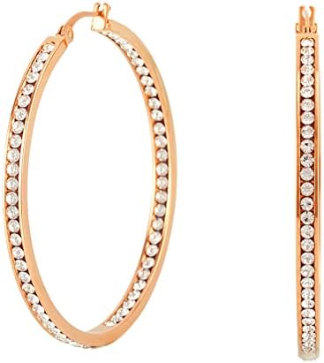Minegreet Large Stainless Steel Hoop Earrings for Women, Big Hypoallergenic Hoops Earring Jewelry Huge Cubic Zirconia Rhinestone Crystal Basketball Ear Ring Jewelry Gifts for Women