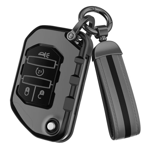 QfungYe for Jeep Key Fob Cover Accessories, Matte TPU Material, With a Cute Leather Keychain, for Jeep Wrangler JL JLU Rubicon Gladiator Sahara