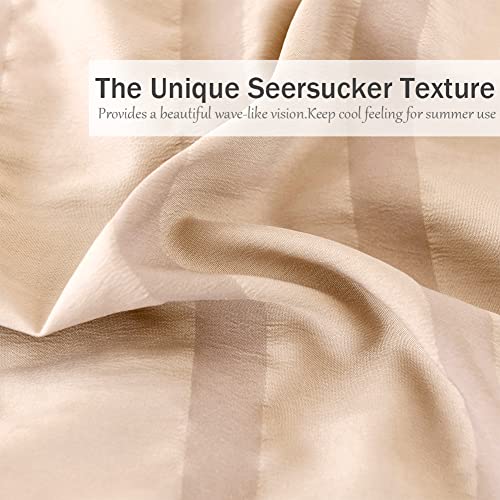 Sexytown Taupe Comforter Set King, 3 Pieces Boho Style Pom Pom Seersucker Comforter, Super Soft Aesthetic Washed Microfiber Inner Fill Bedding (1 Boho Comforter + 2 Pom Pillow Shams) #TOP4