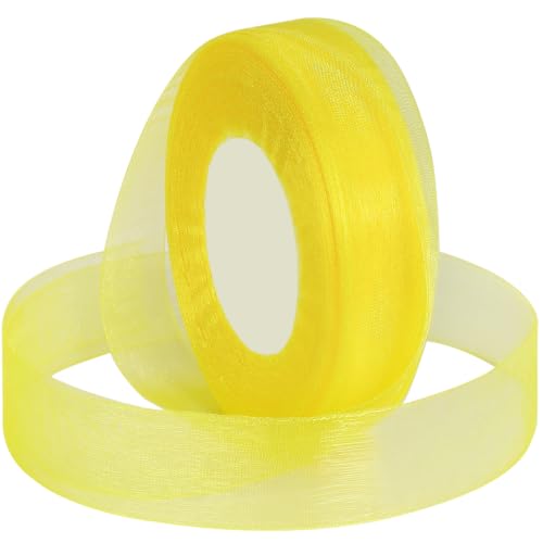 Yellow Ribbon for Gift Wrapping, 1 inch 50 Yard Sheer Organza Ribbon