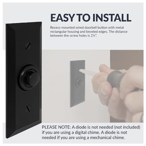 Newhouse Hardware Rectangular Recessed Wired Metal Doorbell Button in Black BT6BV, Rectangular Push Button for Doorbell Chime, Buzzer or Ringer, Door Bell Button Only, Buzzer Button with Beveled Edges by Newhouse Hardware - Image 6
