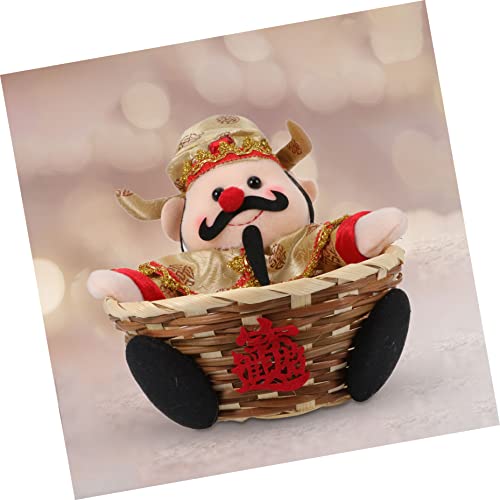 Gogogmee 1 pç Shen Lucky Figurines God Snack Home Wealth Tray Recipiente de bambu Suporte Prato Tige