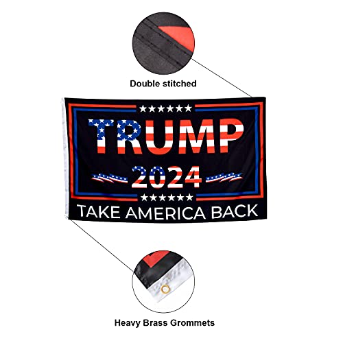 Double-Sided Trump 2024 Flag - Take America Back - 3X5 Foot Indoor Outdoor Decoration Banner With A Free Sticker - 1 Ply With Vivid Patriotic Colors And 2 Brass Grommets (1 Ply/Mirror Sided) #TOP2