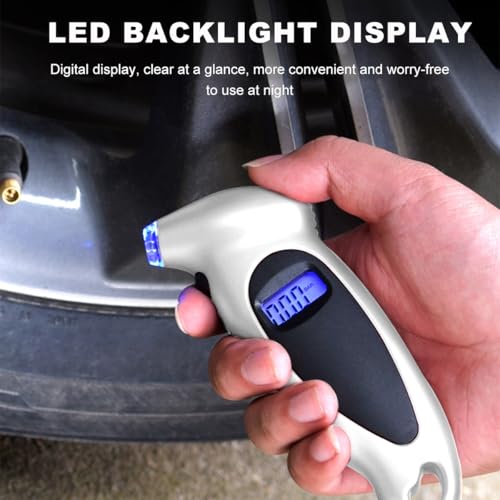 Image of KVAEY Digital Tire Pressure Gauge, 150 PSI 4 Settings Accurate Tire Gauge with Non-Slip Grip, Backlight LCD Tire Pressure Gauge Reader Checker Tool for Car Truck Bicycle Motorcycle (Silver)