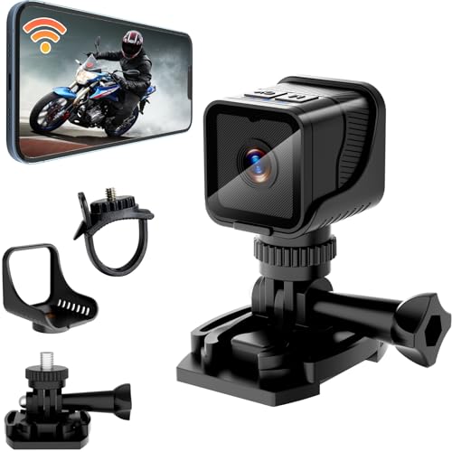Pudet Luo Camara Deportiva Mini, Hotspot WiFi Portátil Camara Moto para Deportes, 1080P HD & 120° Ultra Gran Angular Camara Accion WiFi con Grabación en Bucle & Soportes