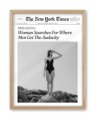 iHery Natural OAK Wood Framed Trendy NewsPaper Wall Art,12x16in Retro