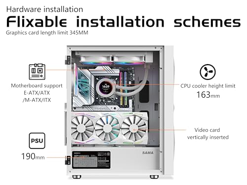 Gabinete PC SAMA 3509 Blanco Mid Tower ATX – Frente de Malla de Acero, Panel Lateral de Vidrio Templado Abatible, 4 Ventiladores ARGB Preinstalados, USB 3.0×2, Soporte para Enfriador Líquido AIO de 360 mm miniatura 5