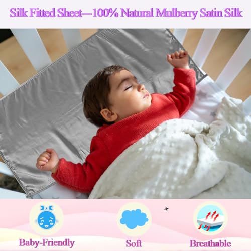 Image of 2 Pcs Satin Bassinet Sheet Baby Hair Protect Soft Silk Feeling Sheet Baby Bassinet for Rectangle Cradle Pad Mattress Newborn Infant (Blue+Grey)
