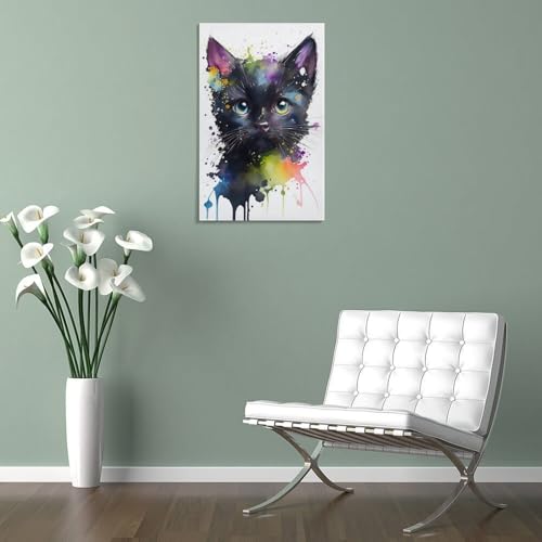 Poster aquarelle de chaton noir toile décoration murale salon 40x60