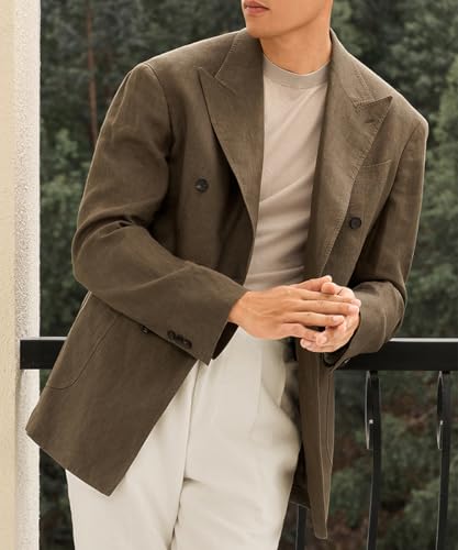 Mens Cotton Linen Suit Jacket Blazer Vintage Lightweight Casual Blazer Double Breasted3