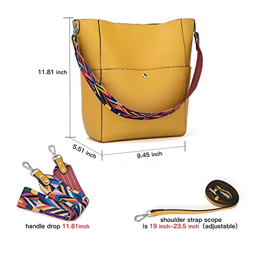 BROMEN Women Handbag Designer Vegan Leather Hobo Handbags Shoulder Bucket Cross-body Purse Yellow - Thumbnail 4