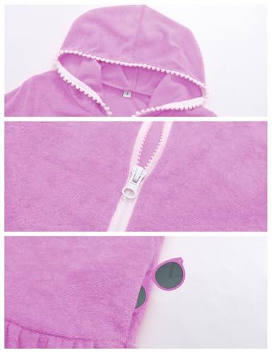 Image of Girls Swim Cover Up Kids Long Sleeve Swimsuit Coverup Terry Beach Pool Clothes with Sunglasses