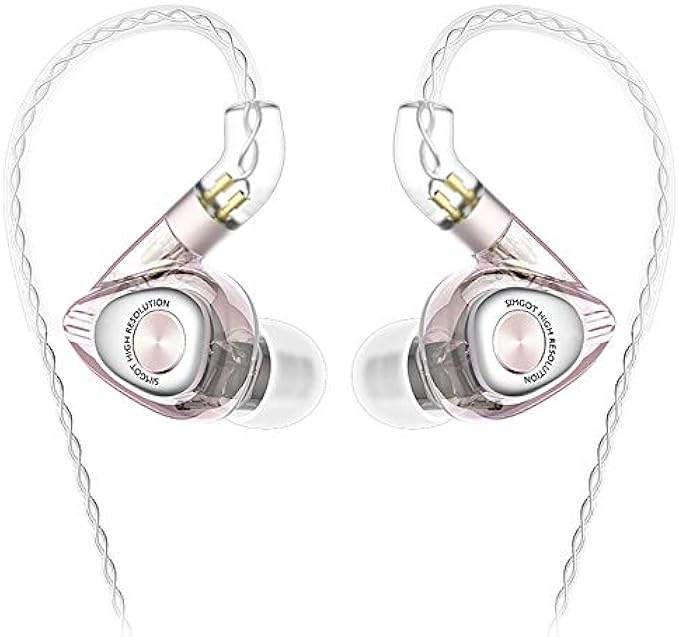 SIMGOT EM2 Hi-Res in Ear Monitor Headphones, Hybrid Balanced Armature Dynamic Driver IEM Earphones for Musician, Church, HiFi Wired Earbuds with Detachable Cable, Noise Isolating Gaming Earbuds (Pink)