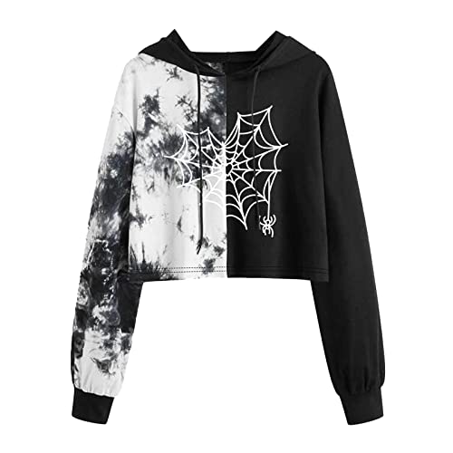 Sweat à capuche femme squelette graphique pull grunge tie dye manches longues