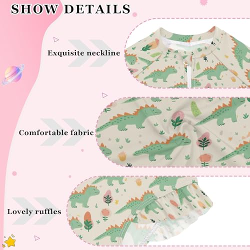 Dinosaur Dino Animal Girls Long Sleeve Rashguard Swimsuit UV Protection One-Piece Swimwear Bathing Suit B04025874