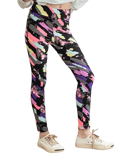 SOFTMILK High Waist Girls Leggings 4-11Y, Color Square Slim Yoga Leggings Ankle Length Elastic Pants for Kids Outdoor Fashion Sports (US, Age, 10 Years, 11 Years, Color Square)