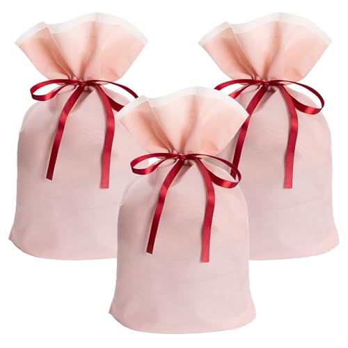 ラッピング プレゼント 袋 ギフトバッグ 【ふんわり不織布・リボン付き・3サイズ×5色展開】 ラッピング 袋 小 大 特大 ギフト袋 贈り物 人気 おしゃれ 収納 お祝い 記念日 結婚式 母の日 父の日 誕生日 バレンタイン クリスマス (SetM(L*3