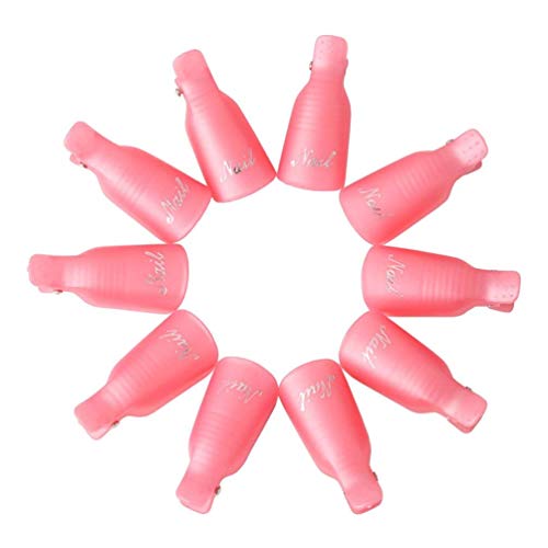 10Pcs Acrylic Nail Art Polish Remover Wrap Cleaner Clip Caps,Nail Soak Off Cap Clip Nail Art UV Gel (Pink)