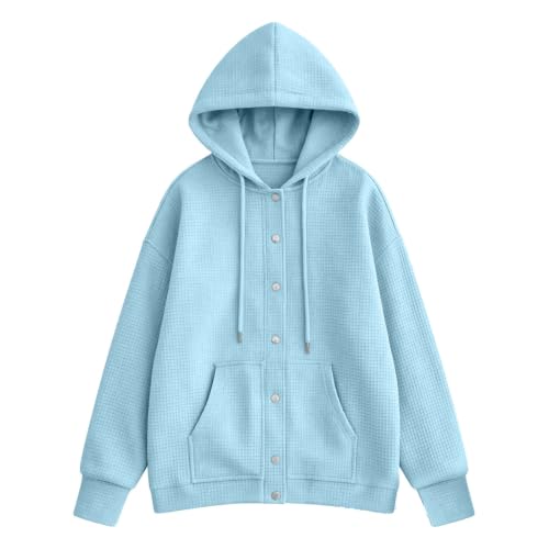 Oversized Hoodies for Women Waffle Button Down Hooded Cardigan Sweaters - image 3
