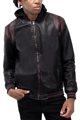 Image of X-Ray Men's Slim Fit Faux-Leather Moto Jacket with Removable Hood