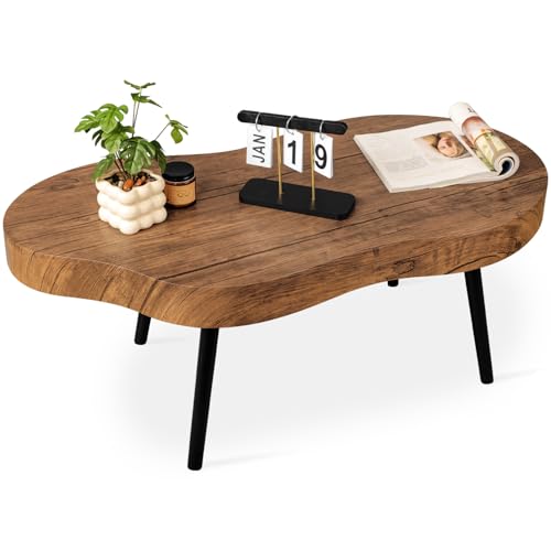 Image of Small Living Room Coffee Tables Modern Classic Cloud-Shape Coffee Table Wooden Low Center Table for Bedroom Apartment Reception Room Easy Assembly Sturdy Light Brown