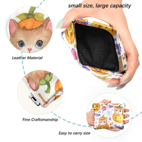 Cute Halloween Pumpkin Cat Squeeze Coin Purse, Leather Coin Purse, Mini Wallet, Compact and Portable, Unisex2