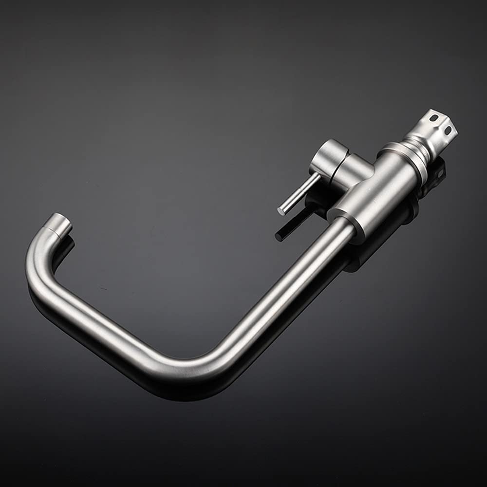 Grifo de Cocina de Acero Inoxidable 304 de una Sola manija, Doble Control, Fregadero Giratorio de Agua Caliente y fría, Grifo Adecuado para Lugares públicos de hoteles, Grifo de Recipiente Plateado