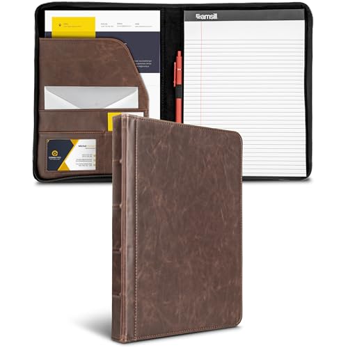 Samsill Vintage Portfolio/Zipper Faux Leather Portfolio, Book Style Hardback Design, Business & Interview Padfolio Organizer, 8.5 x 11 Writing Pad, Dark Brown by Samsill - Used condition - US$21.55