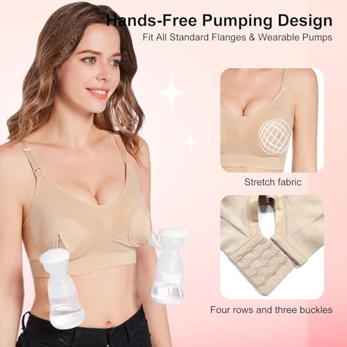 URbazaar Pumping Bra Hands Free Breast Pump Bra 2-Pack Breastfeeding Bra bo Rims Skin-friendly Sucking breast Underwear (Flesh, M)