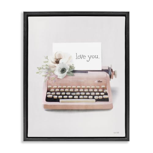 'Romantic Typewriter Vintage Florals'| Floating Frame Canvas Art