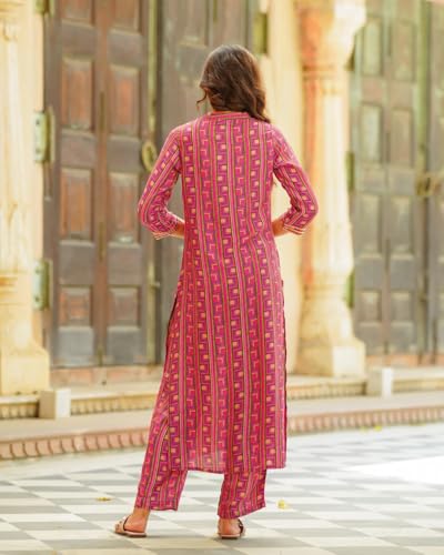 Ensemble kurta rose en viscose LookMark avec pantalon imprimé taille S