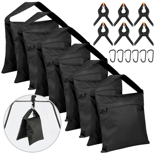 6 Pack Photography Sandbag Heavy Duty Sand Bags with Zipper Weight Bag Saddlebag Design for Photography Stand with Spring Clamps & Buckle Sand Bag Weights for Backdrop Stand Photo Tripod