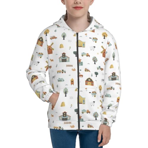 Farm with Farm Houses Kids Pullover Hoodies Boys Zip Up Sweatshirts Girls Athletic Clothes with Pocket3