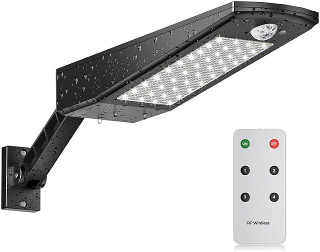 Licwshi 48 LED 4500mAh Solar Light IP65 Waterproof Outdoor Security Black Light with Adjustable Angle Bracket, 120° Motion Sensor Outdoor Light with Remote Control for Garden (Warm White Light-1 Pack)