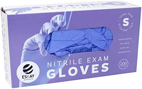 Eskay Nitrile Exam Gloves Box of 200 Gloves - Food Safe, Non-Sterile, Latex Free, Powder Free, Medical Grade, Size Extra Large, Purple Color