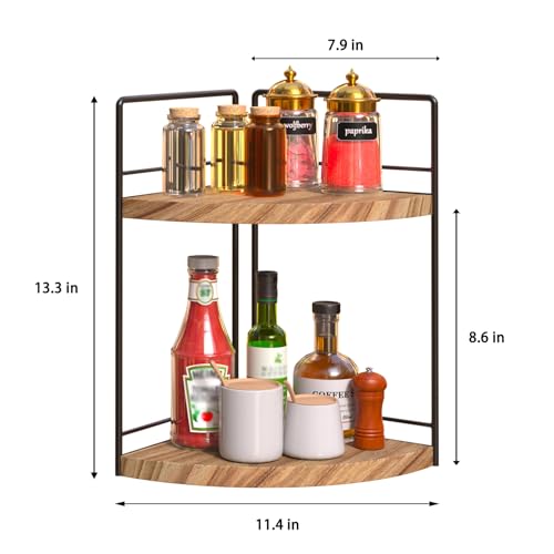 Image of 2 Pack Bathroom Counter Organizer, 2 Tier Corner Bathroom Counter Organizer Wooden Double Vanity Organizers for for Double Sink Organizers and Kitchen Storage Dresser Decoration