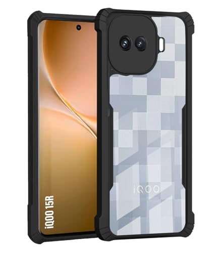 Image of Polycarbonate Crystal Clear Back Cover Case for iQOO 15R 5G | 360 Degree Protection | Shock Proof Design | Transparent Back Cover for iQOO 15R 5G - Black Bumper