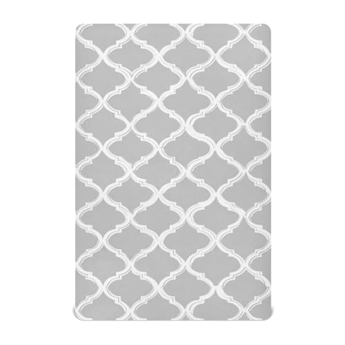 Image of Crib Sheet Breathable Soft Crib Mattress Sheet for Baby Toddler Boys Girls Fitted Crib Sheet Fit Standard Crib Mattress 52 x 28 Inch Silver Minimalist Quatrefoil