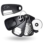 Kitchen Gadgets Set 5 Pieces, Space Saving Cooking Tools Kitchen Accessories - Fruit/Vegetable Peeler, Cheese/Chocolate Grater, Bottle Opener, Pizza Cutter, Garlic/Ginger Grinder Gift Set (Black)