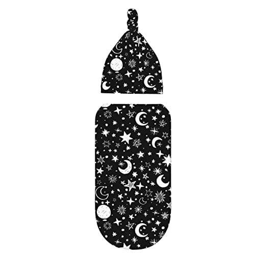 Image of Moon Star Baby Stuff Swaddle Blanket Wrap Baby Newborn Blanket Soft Stretchy With Hat Set Gift For Infant Boy Girl