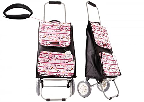Lorenz 6956 Einkaufstrolley mit 2 Rädern und klappbarem Rückenteil, rosa Blumenmuster