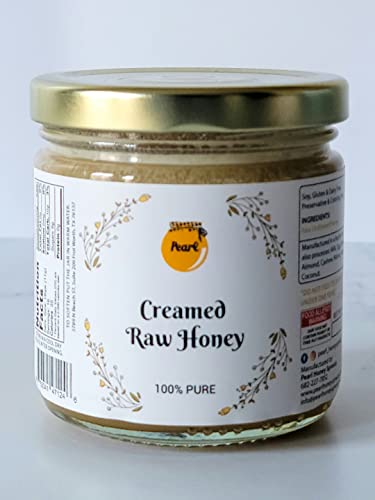 Pearl Honey Spreads - Plain & Unfiltered Creamed Raw Honey - Chemical Free, Soy Free & 100% Natural Honey | 8 Oz Jar #TOP16