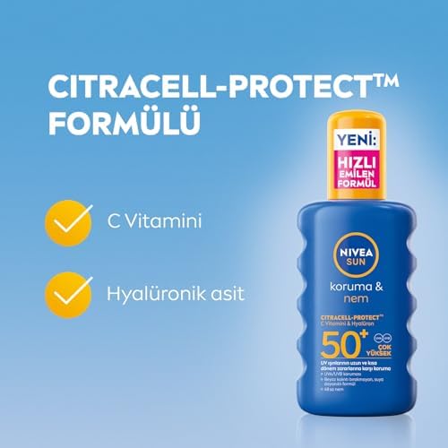 NIVEA SUN SPF50+Yüksek Güneş Koruyucu 200 ml,Suya Dayanıklı,Nemlendirici,C Vitamini,Hyalüron - Görsel 4