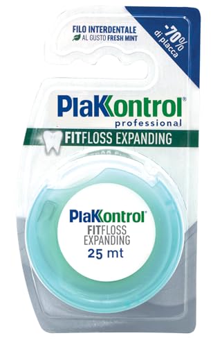 Plakkontrol® Fit Floss Expanding, filo interdentale espandibile, leggermente cerato, gusto fresh mint, 1 pz, 30 g, peso confezione: ℮ 21 g