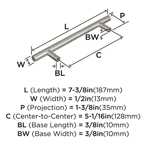 Image of Amerock 5-1 /16 inch Bar Pulls Stainless Steel Drawer Pull | 5-1 /16 inch (128mm) Center-to-Center Mounting Distance and 7-3 /8 inch Overall Length, Durable Stainless Steel Cabinet Hardware
