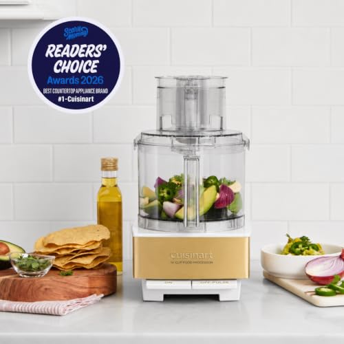 Image of Cuisinart Food Processor 14-Cup Vegetable Chopper for Mincing, Dicing, Shredding, Puree & Kneading Dough, White /Gold Stainless Steel, DFP-14WGY
