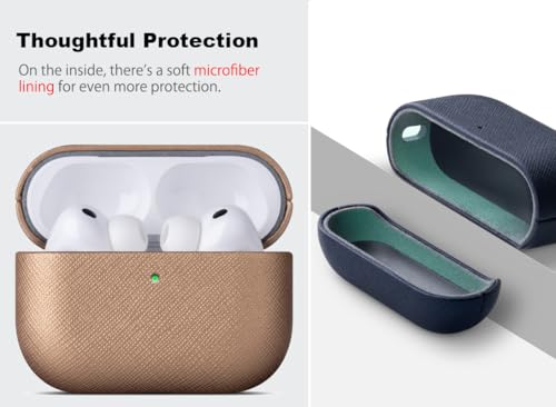 Image of Haobobro Handmade Case - for AirPods Pro 3 Case Cover - Premium Vegan Leather with Cross-Grain Texture, Wireless Charging Compatible, Drop Protective Hard Cover for AirPods Pro 3rd Generation - Gold