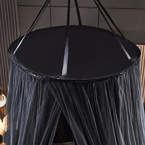 Kertnic Luxurious Bed Canopy For Girls & Adults, Large Elegant Double Layer Bed Curtain Canopy Drapes, Round Dome Lace Princess Canopies Netting (Black) #TOP6